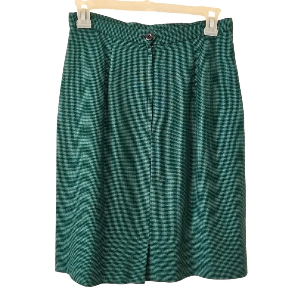Vintage ASL Women's Size 8 Green Black Skirt Suit Blazer Set Rayon 2 Piece